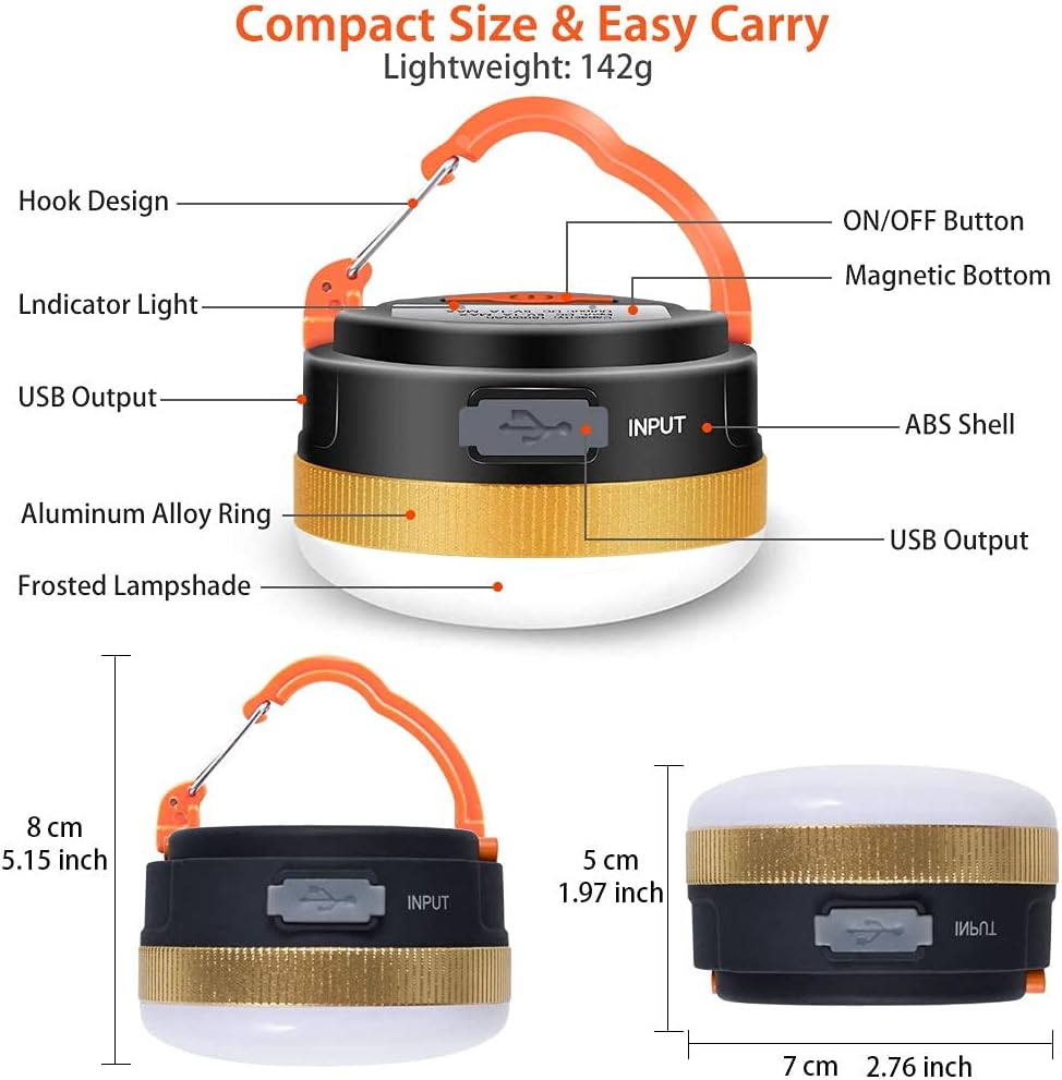Camping Lamp – 4 Modes, Magnetic Base, 1300 mAh, Power Bank Function, Lightweight & Durable