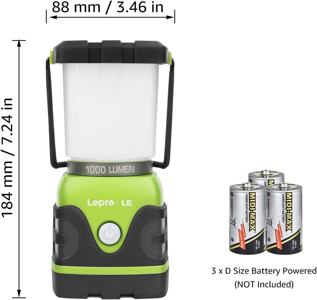 LE Camping Lamp Battery Operated 1000LM 4 Light Modes Green Pack of 1 [Energy Class A]