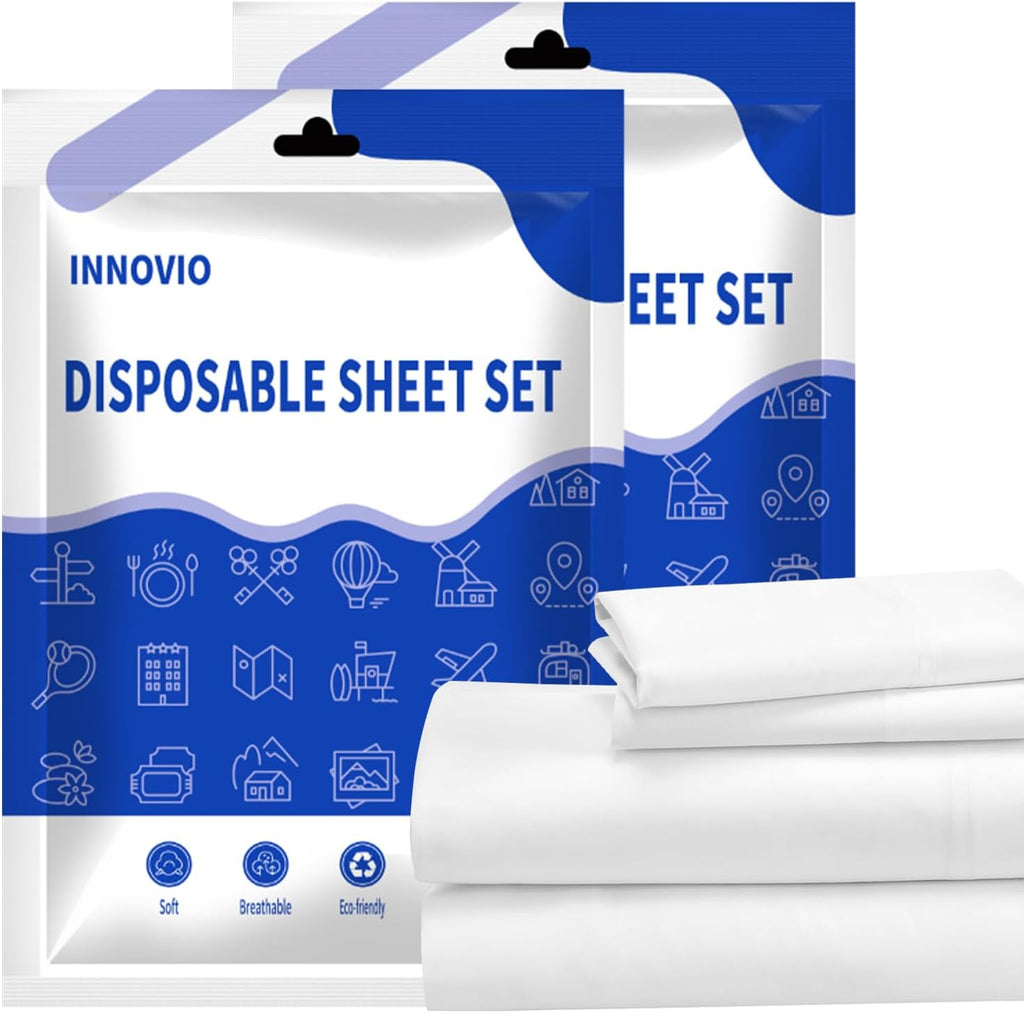 8‑Piece Disposable Travel Bed Linen – 220×240 cm, Sheets, Duvet Covers & Pillowcases (Pack of 2 Sets)