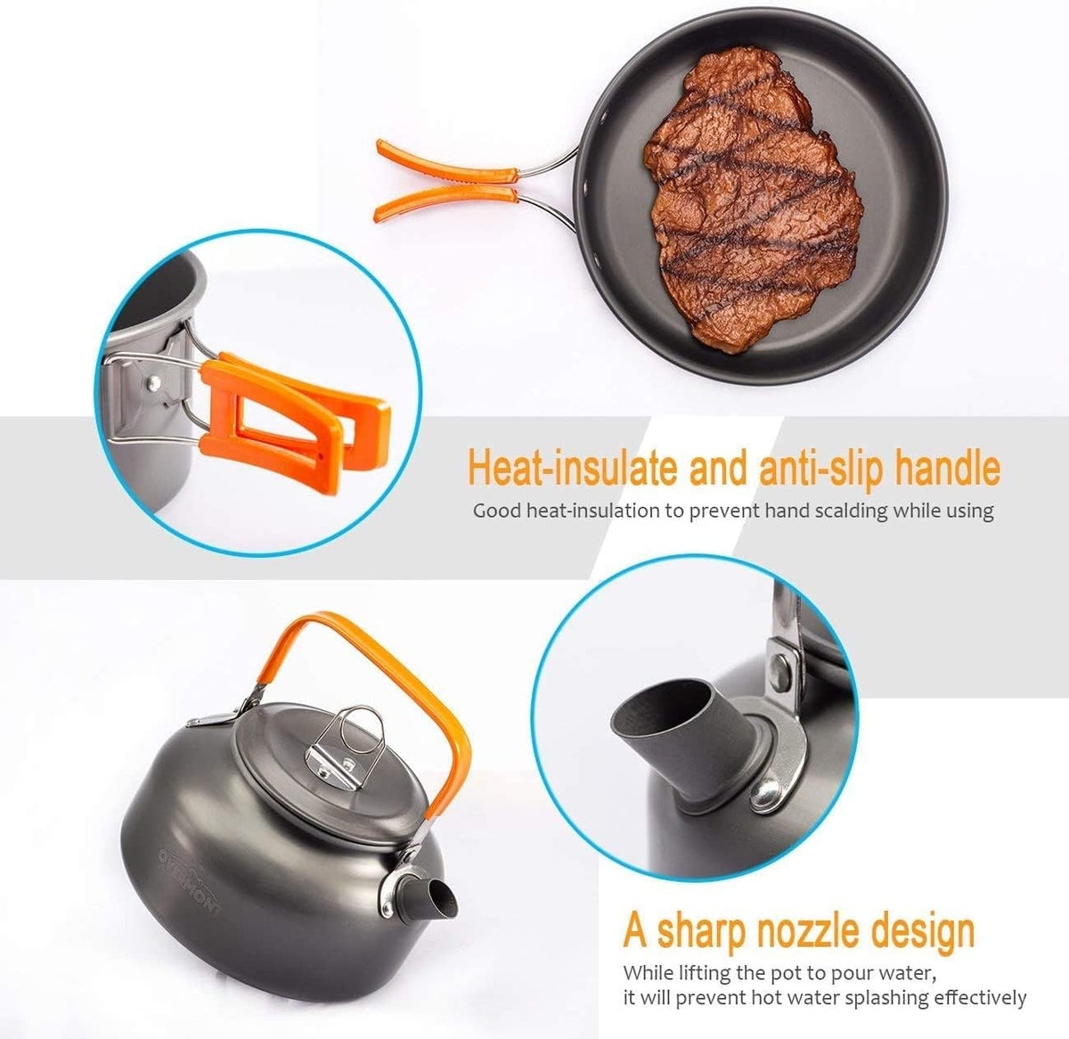 Camping Cookware Set – 14‑Piece Aluminium Outdoor Cooking Pot, Frying Pan & Teapot Kit with Tableware