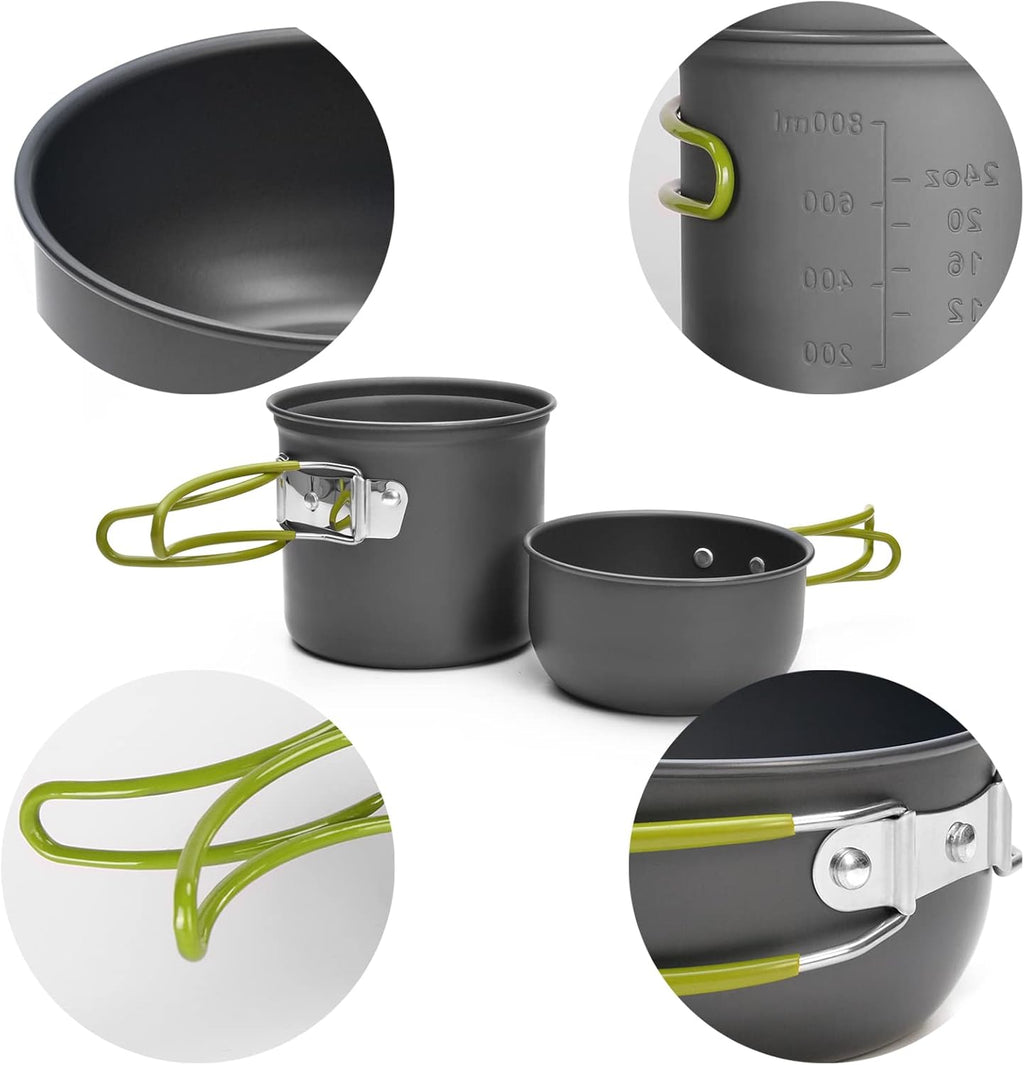 Camping Cookware Set – Odoland 10‑Piece Lightweight Outdoor Cooking Kit with Mini Stove, Aluminium Pot & Foldable Cutlery