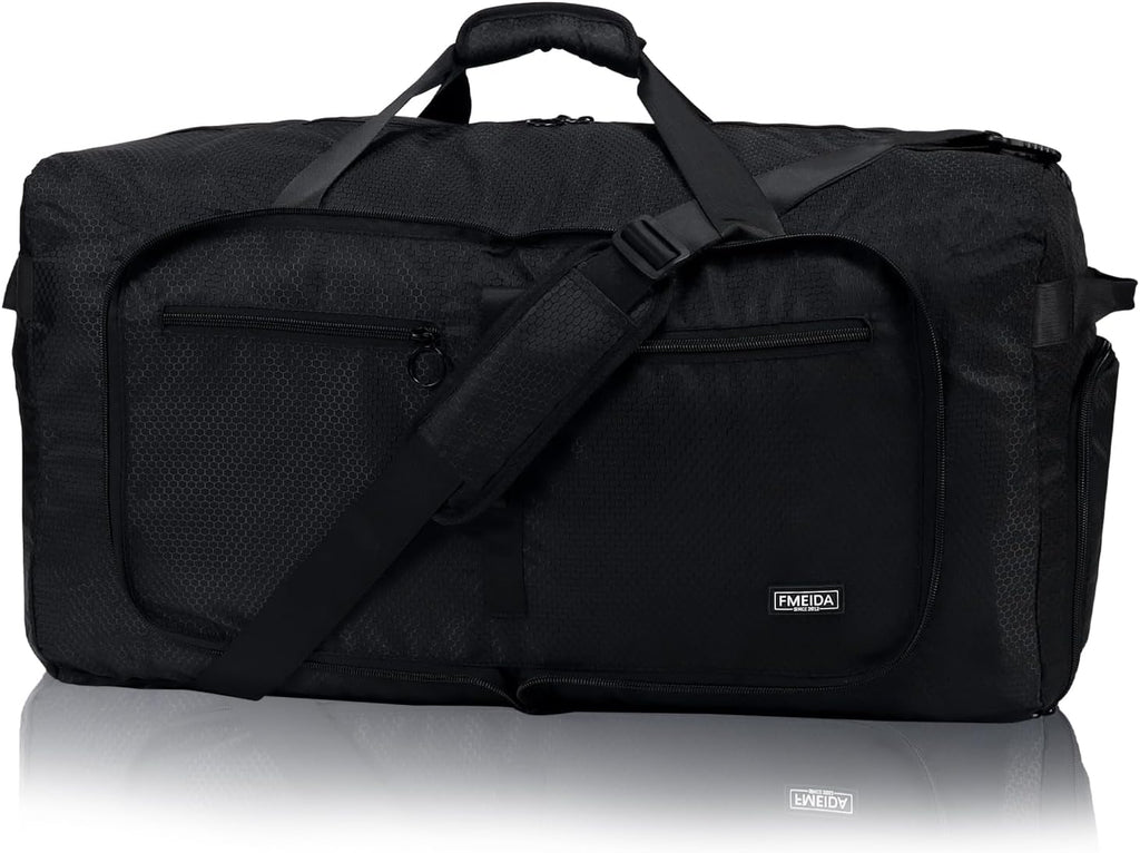 Large Foldable Travel Bag – 65 L, Nylon, Multiple Pockets, Shoe Compartment, Adjustable Shoulder Strap