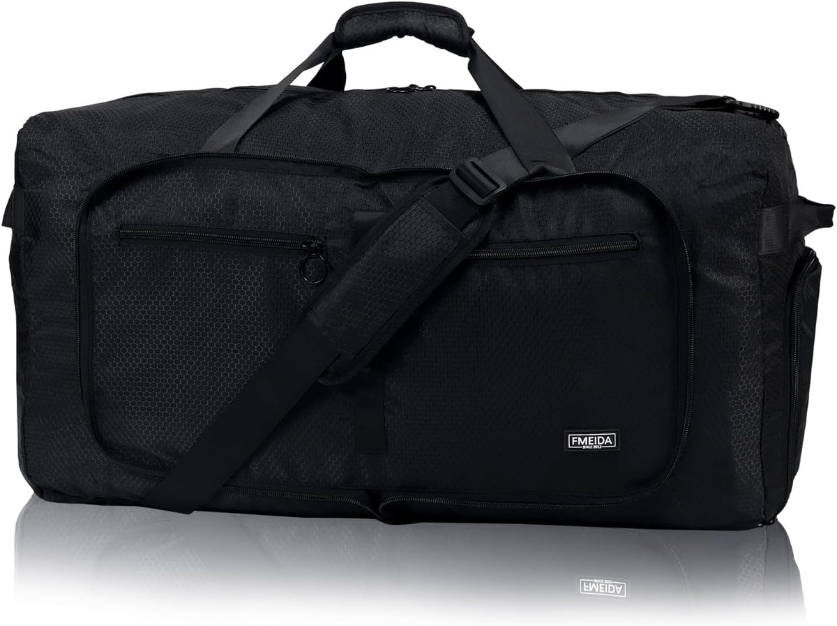Large Foldable Travel Bag – 65 L, Nylon, Multiple Pockets, Shoe Compartment, Adjustable Shoulder Strap