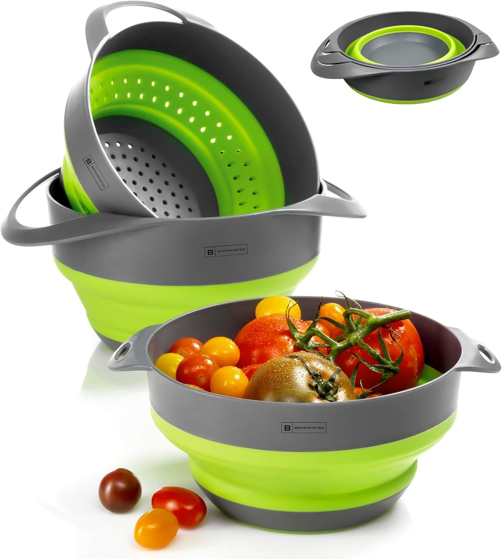 Foldable Bowl Set – 3‑in‑1 Collapsible Bowls with Colander & Noodle Strainer (1.7 L / 2.8 L)
