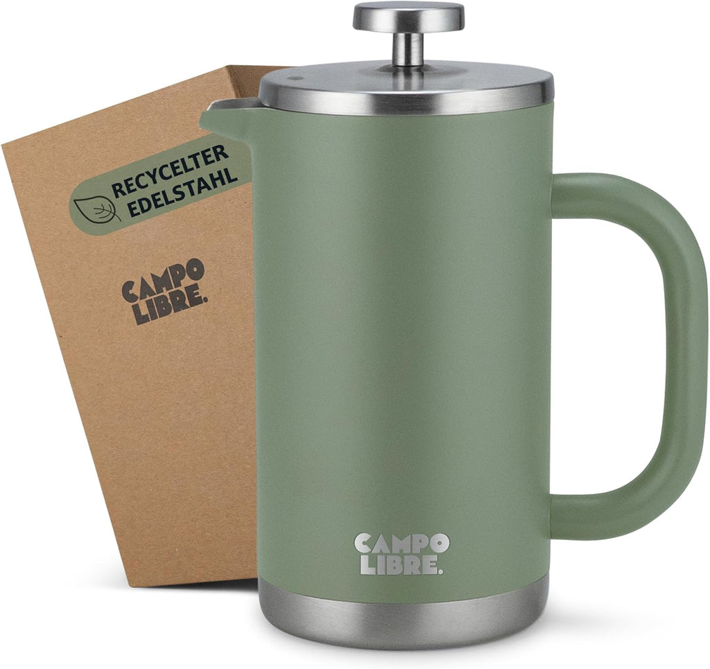 French Press Coffee Maker – Double‑Walled Stainless Steel (0.6 L) – Plastic‑Free, Thermal, 100% Recycled Steel