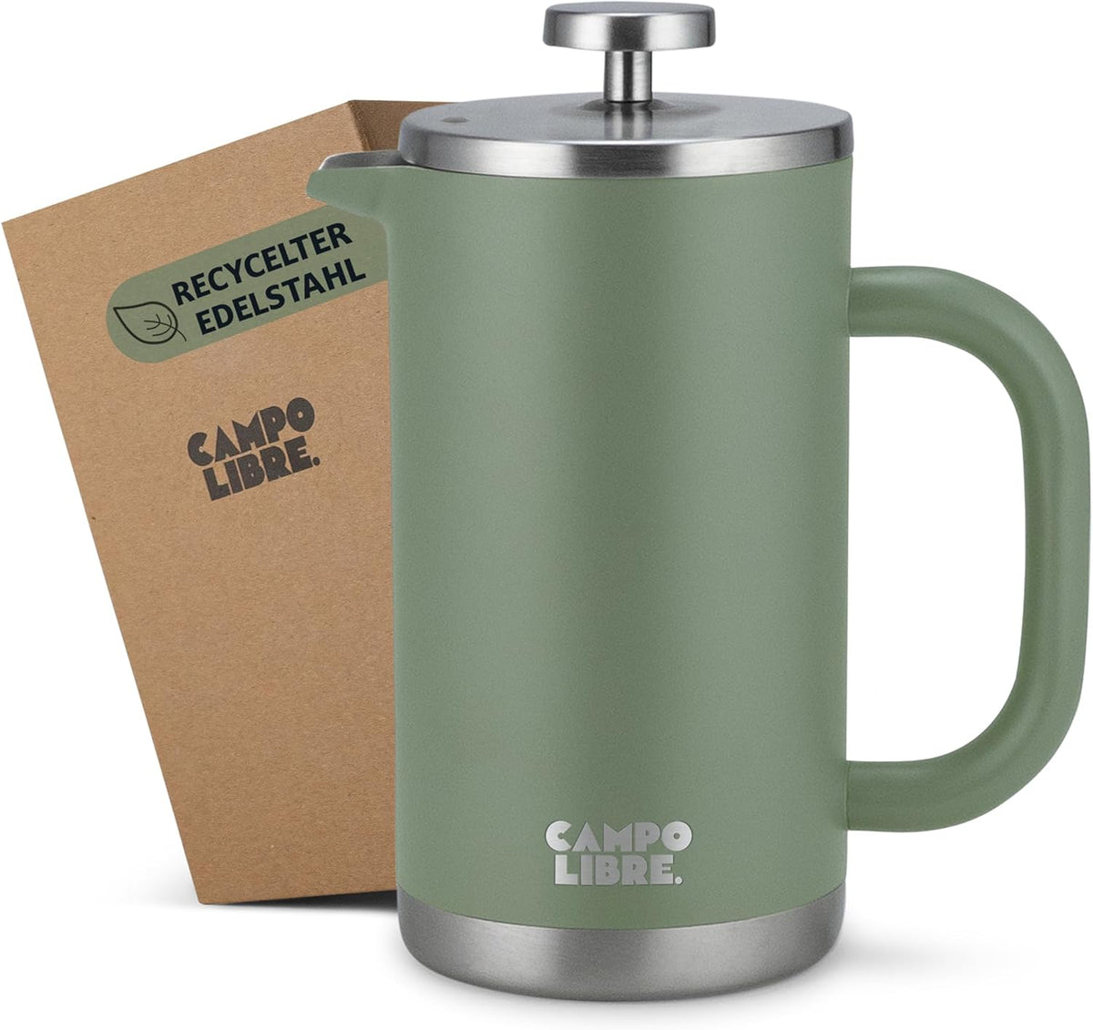 French Press Coffee Maker – Double‑Walled Stainless Steel (0.6 L) – Plastic‑Free, Thermal, 100% Recycled Steel