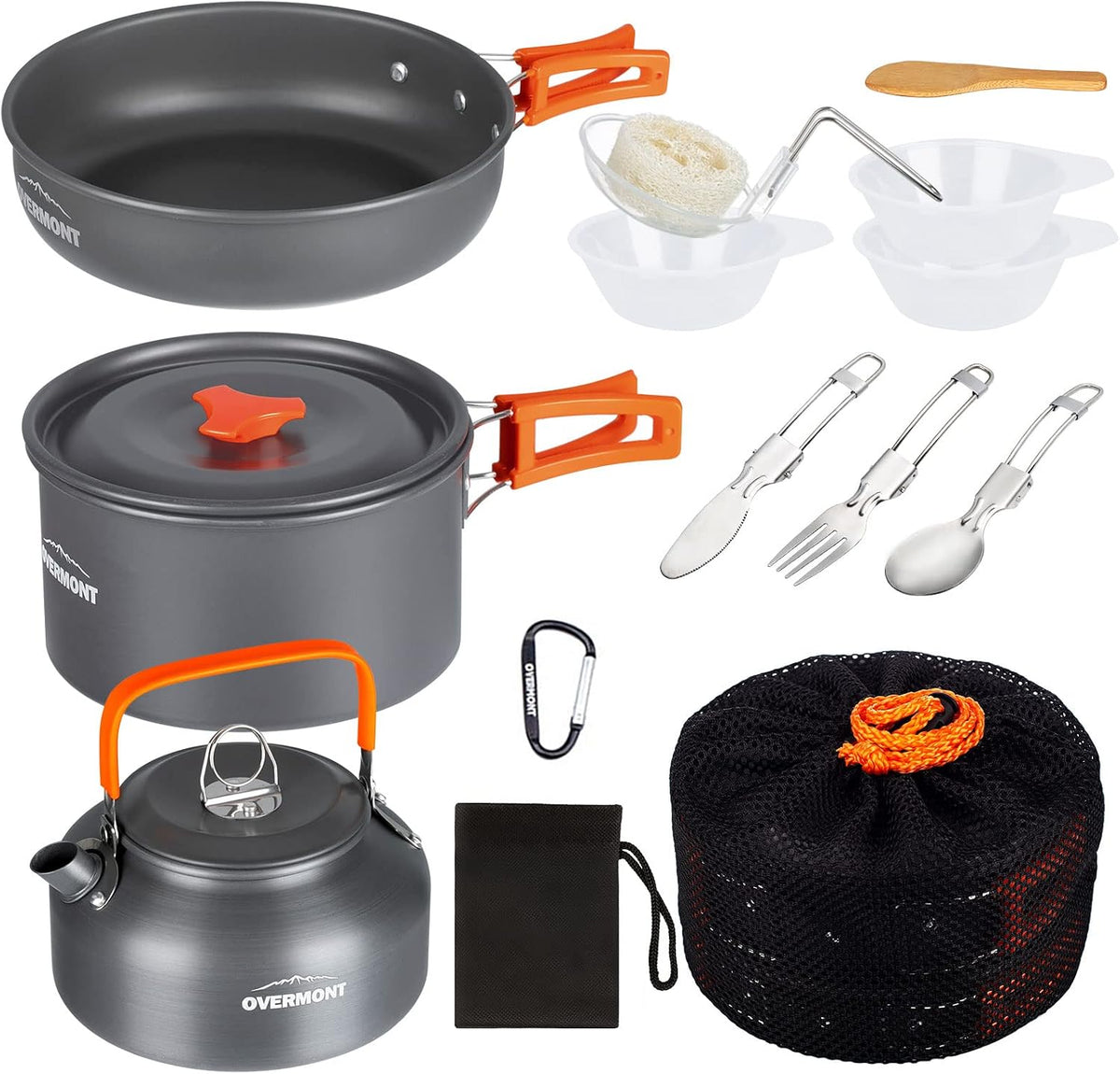 Camping Cookware Set – 14‑Piece Aluminium Outdoor Cooking Pot, Frying Pan & Teapot Kit with Tableware