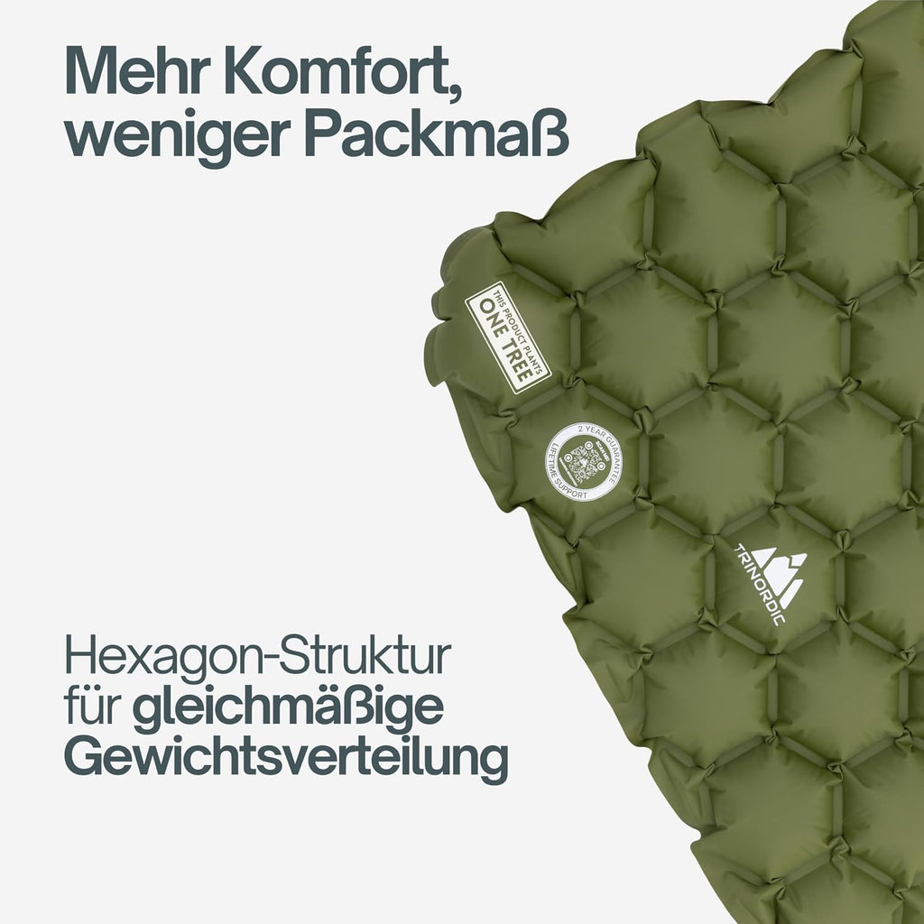 Camping Sleeping Mat – Ultralight Inflatable, Built‑In Pillow, Compact, 190×58×5 cm, Forest Green