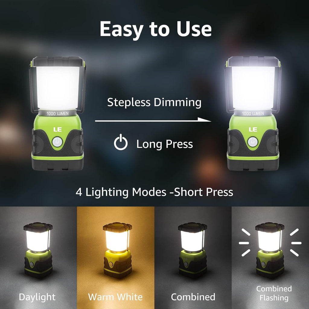 LE Camping Lamp Battery Operated 1000LM 4 Light Modes Green Pack of 1 [Energy Class A]