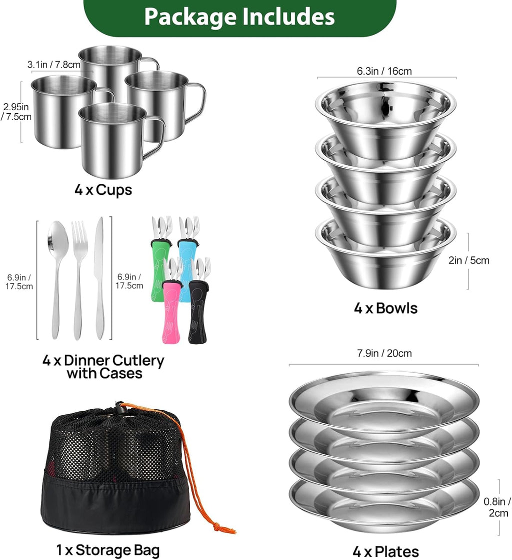 Camping Cutlery Set – Outdoor Travel Stainless Steel Cutlery, Folding Cutlery