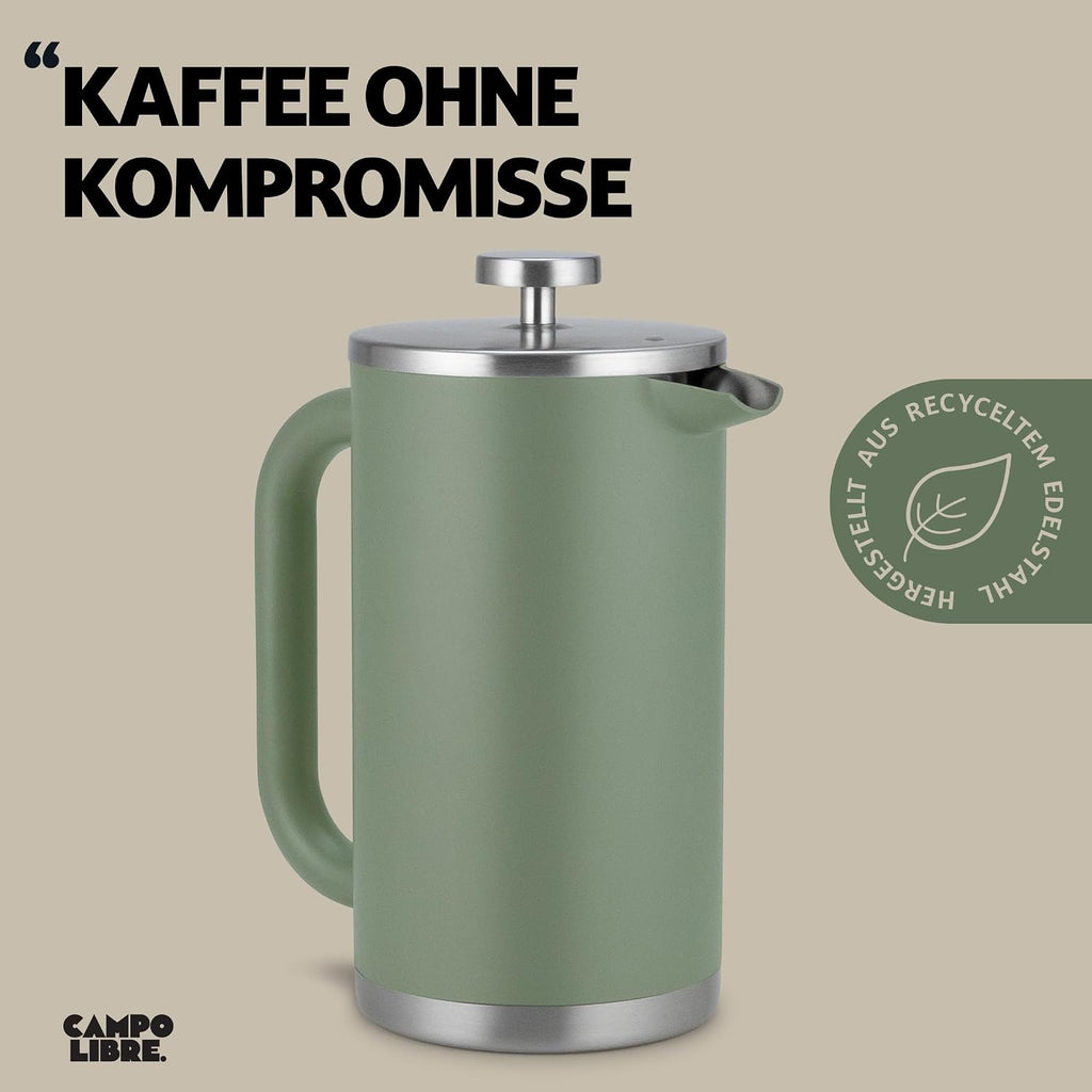 French Press Coffee Maker – Double‑Walled Stainless Steel (0.6 L) – Plastic‑Free, Thermal, 100% Recycled Steel