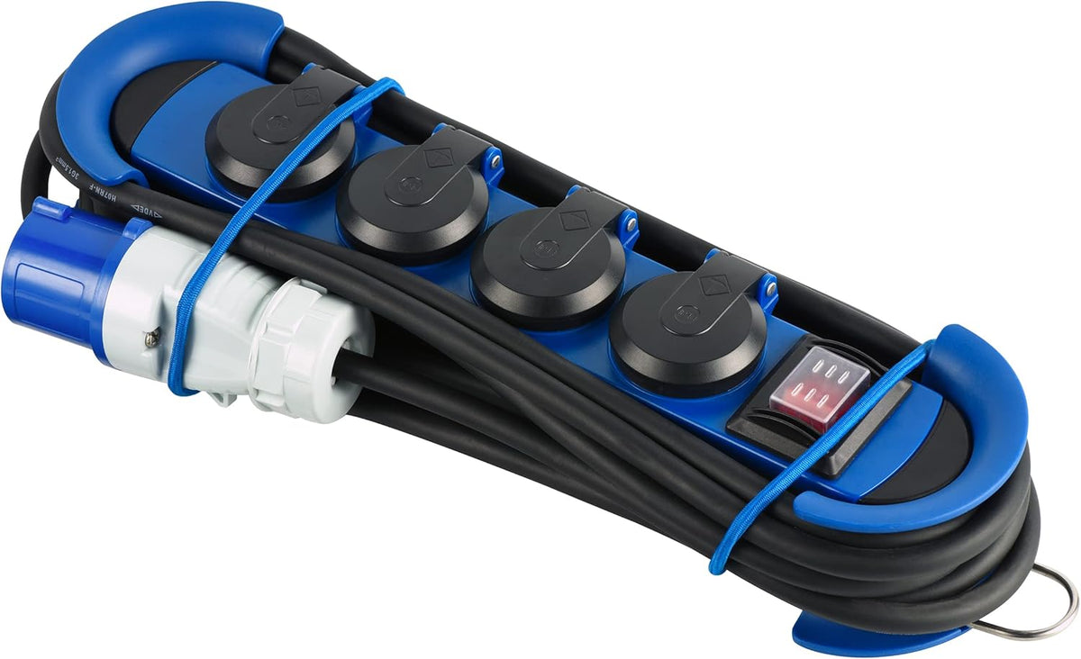Professional Outdoor Power Strip – CEE Plug, 4 IP44 Schuko Sockets, 3 m H07RN‑F 3G1.5 Rubber Cable