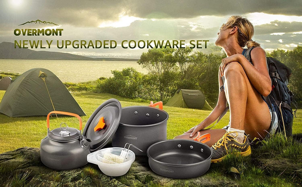 Camping Cookware Set – 14‑Piece Aluminium Outdoor Cooking Pot, Frying Pan & Teapot Kit with Tableware