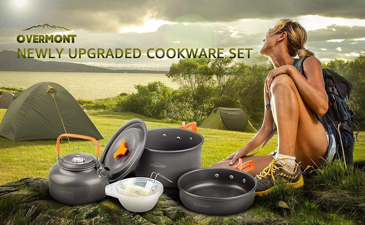 Camping Cookware Set – 14‑Piece Aluminium Outdoor Cooking Pot, Frying Pan & Teapot Kit with Tableware