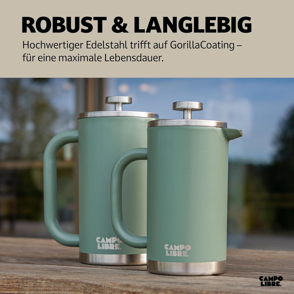 French Press Coffee Maker – Double‑Walled Stainless Steel (0.6 L) – Plastic‑Free, Thermal, 100% Recycled Steel