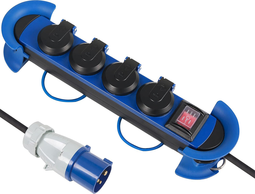 Professional Outdoor Power Strip – CEE Plug, 4 IP44 Schuko Sockets, 3 m H07RN‑F 3G1.5 Rubber Cable