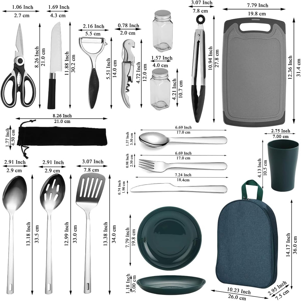 Camping Cooking Utensils Set – Essential Outdoor Accessories with Cutlery, Plates & Cups