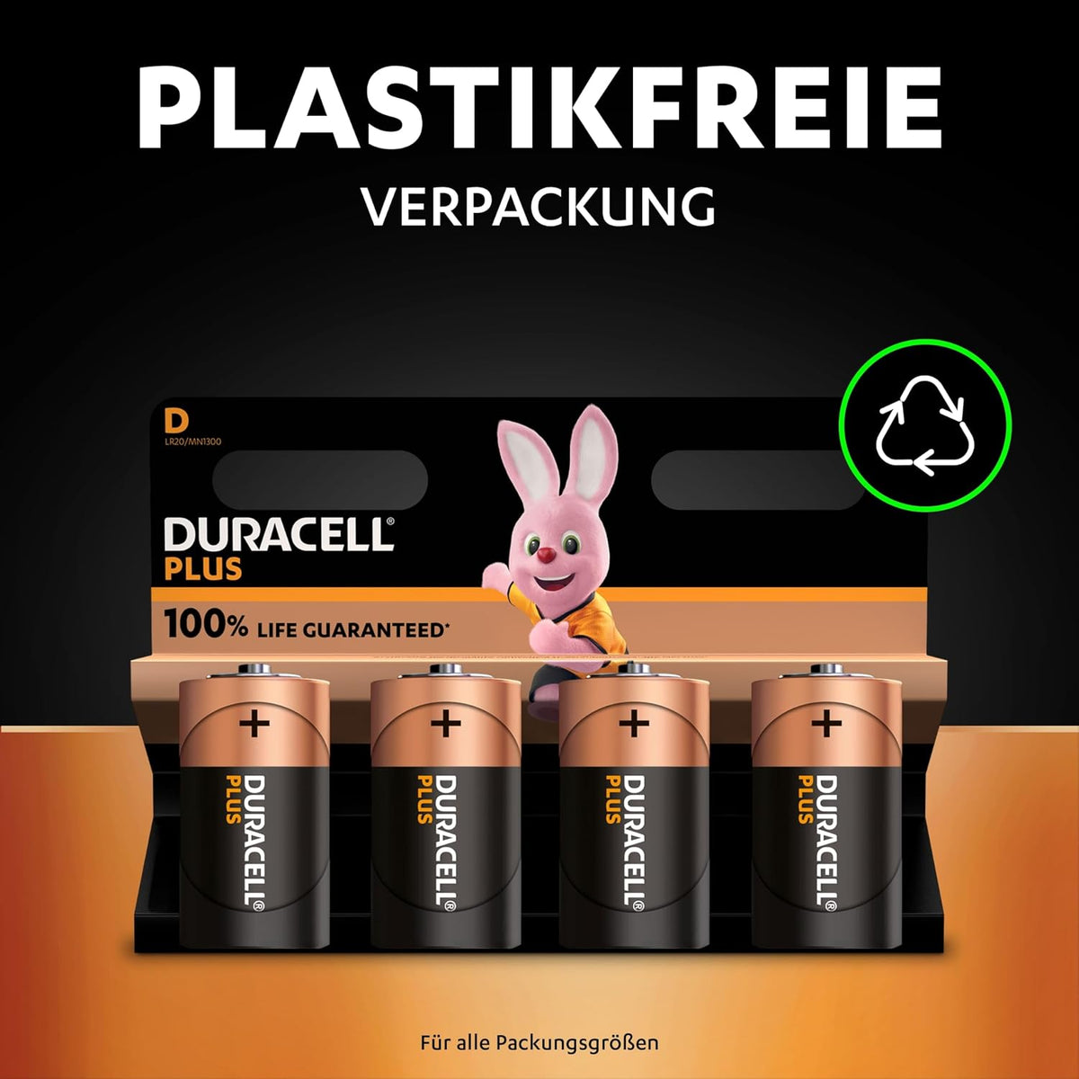 Duracell Plus D Mono Alkaline Batteries – 1.5V LR20 MN1300, Pack of 4