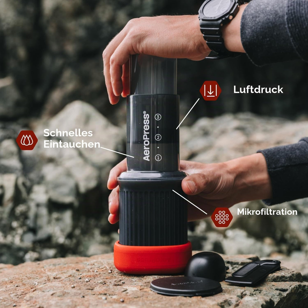 AeroPress Extra Small Portable 3‑in‑1 Coffee System (Travel, Hiking & Camping)