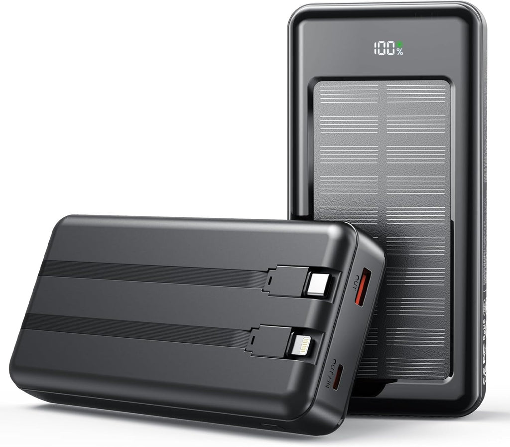 27000mAh Solar Power Bank, Power Bank with 2 cables, 22.5W Fast-charging Power Bank, Portable Charger Suitable for Smartphones
