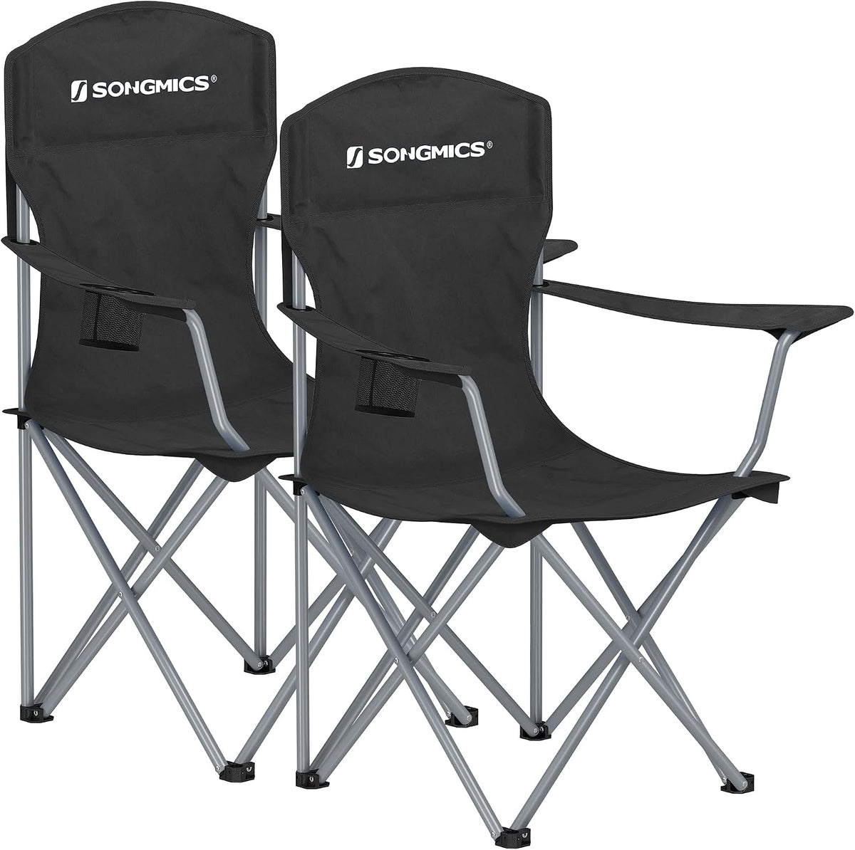 Set of 2 Folding Chairs, Camping Chairs, Comfortable Heavy Duty Structure, Maximum Load 150 kg, with Drink Holder, Outdoor
