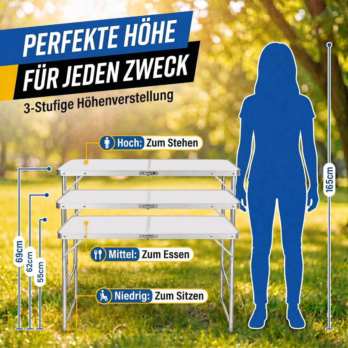 Multifunctional folding table, for camping, markets, wallpaper table, for festivals in the garden, height-adjustable