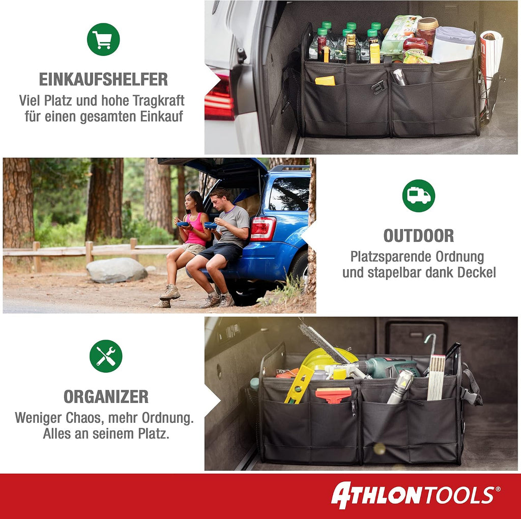 Premium Car Boot Bag – XXL 60 L, Lid Included, Extra Sturdy, Waterproof Base, Foldable with Non‑Slip Velcro