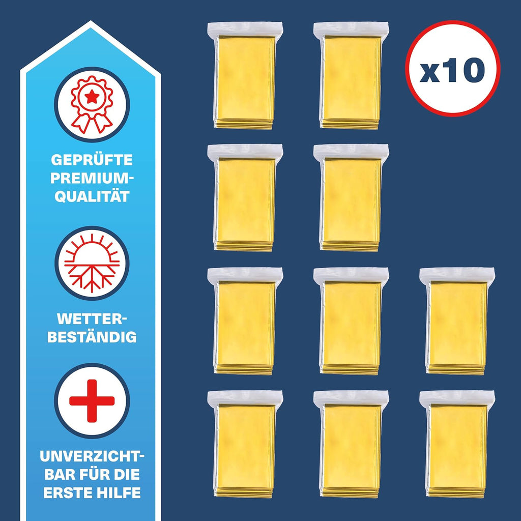 Emergency Rescue Blankets – Survival Heat Foil, Waterproof, High‑Density Insulation (Pack of 10)