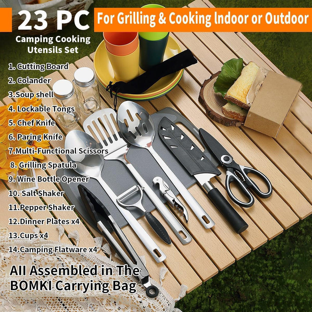 Camping Cooking Utensils Set – Essential Outdoor Accessories with Cutlery, Plates & Cups