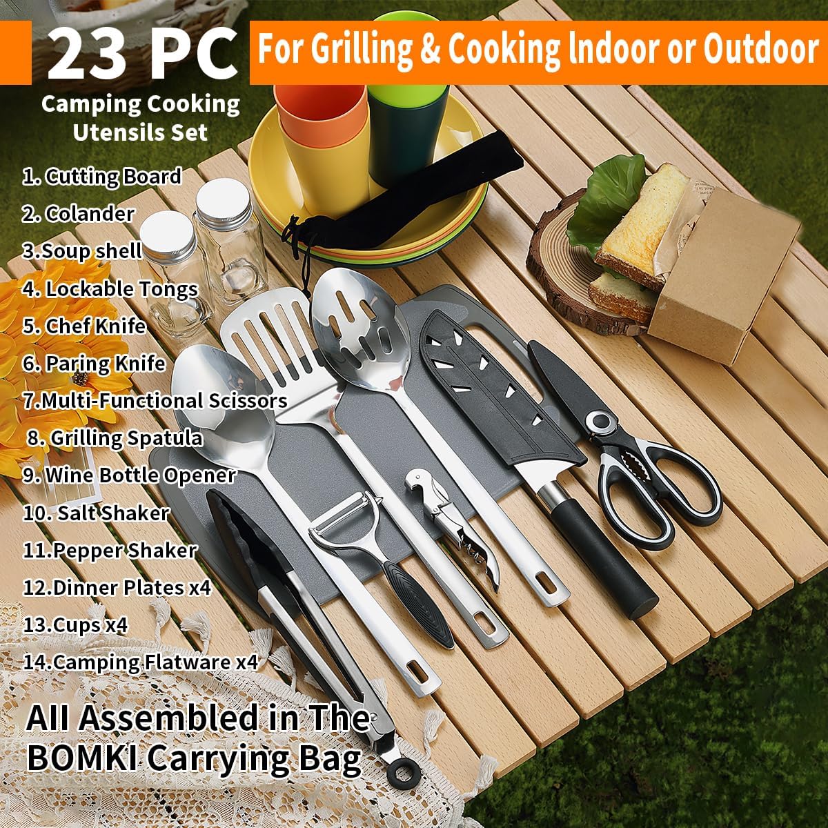 Camping Cooking Utensils Set – Essential Outdoor Accessories with Cutlery, Plates & Cups