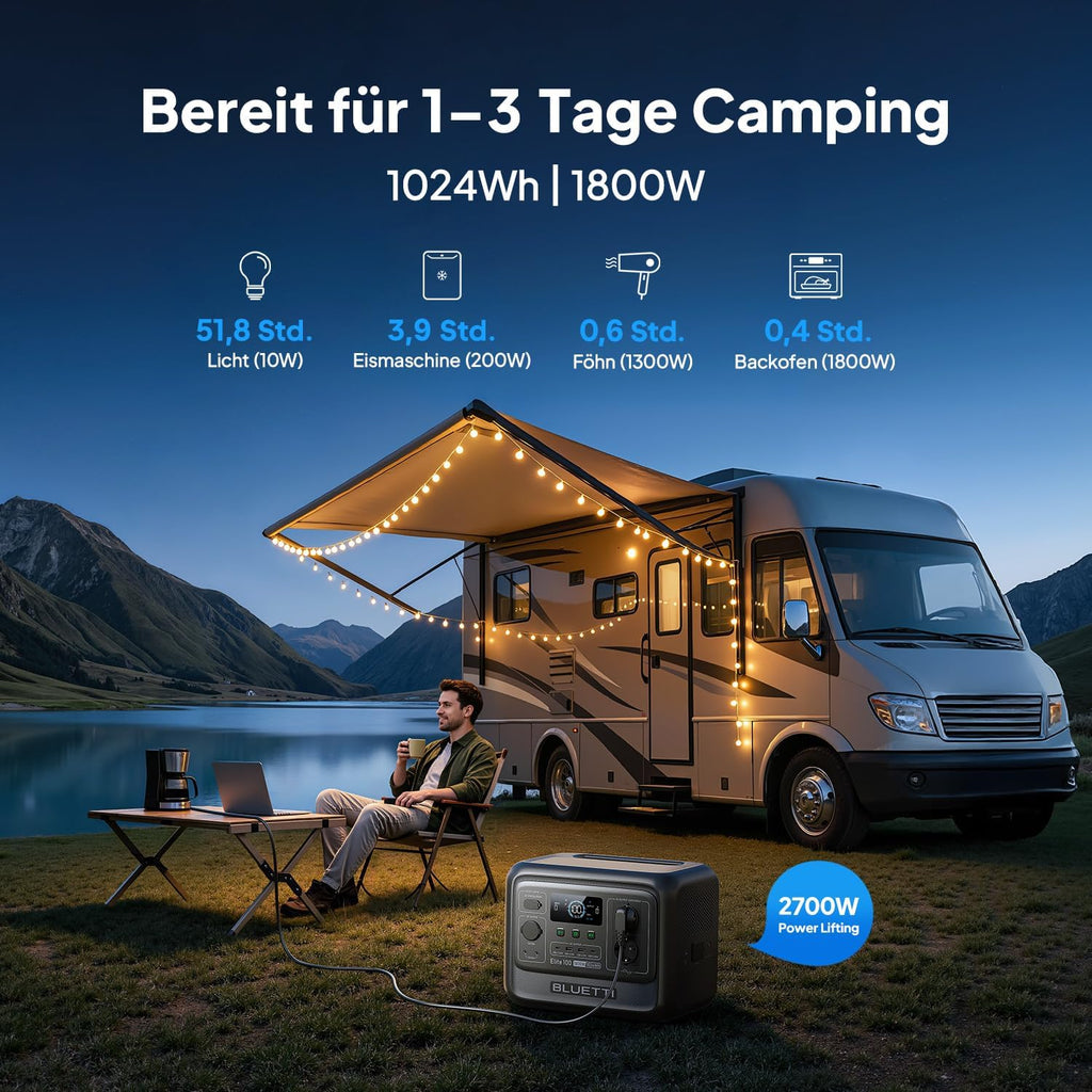 Portable Power Station – 1024 Wh LFP, 1800 W AC (3600 W Surge), Compact Solar Generator