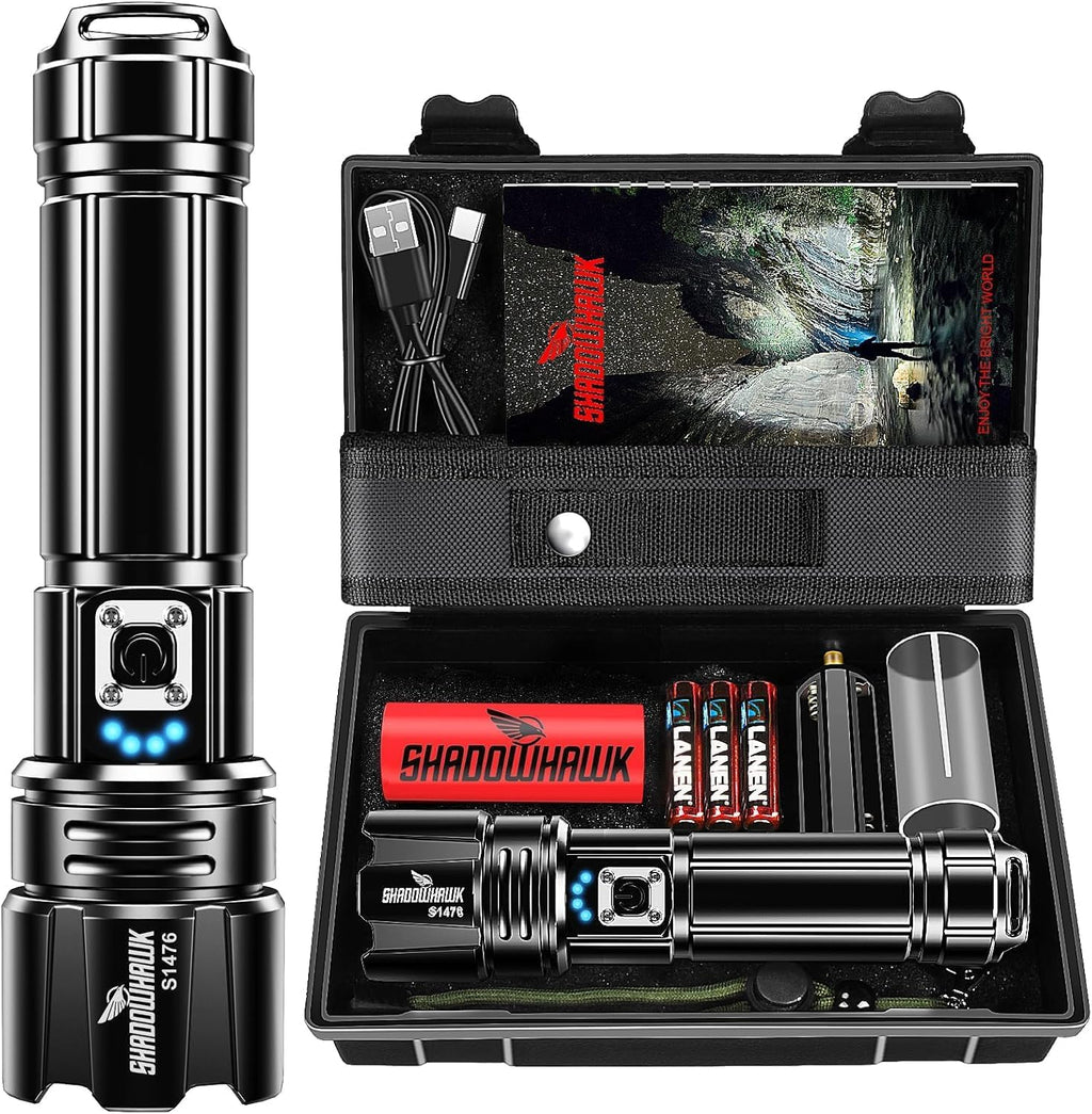LED Torch – 500,000 Lumens, XHP70.2, USB Rechargeable, IP67 Waterproof, 5 Modes