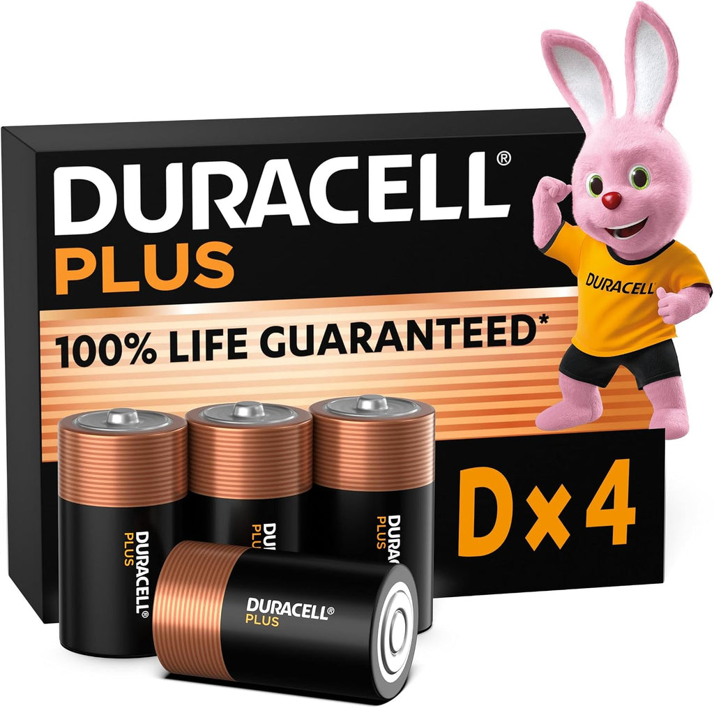 Duracell Plus D Mono Alkaline Batteries – 1.5V LR20 MN1300, Pack of 4