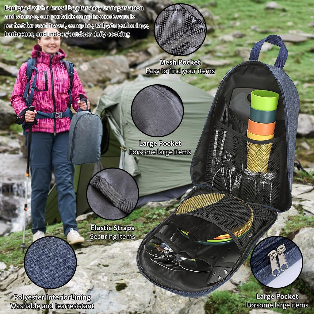 Camping Cooking Utensils Set – Essential Outdoor Accessories with Cutlery, Plates & Cups