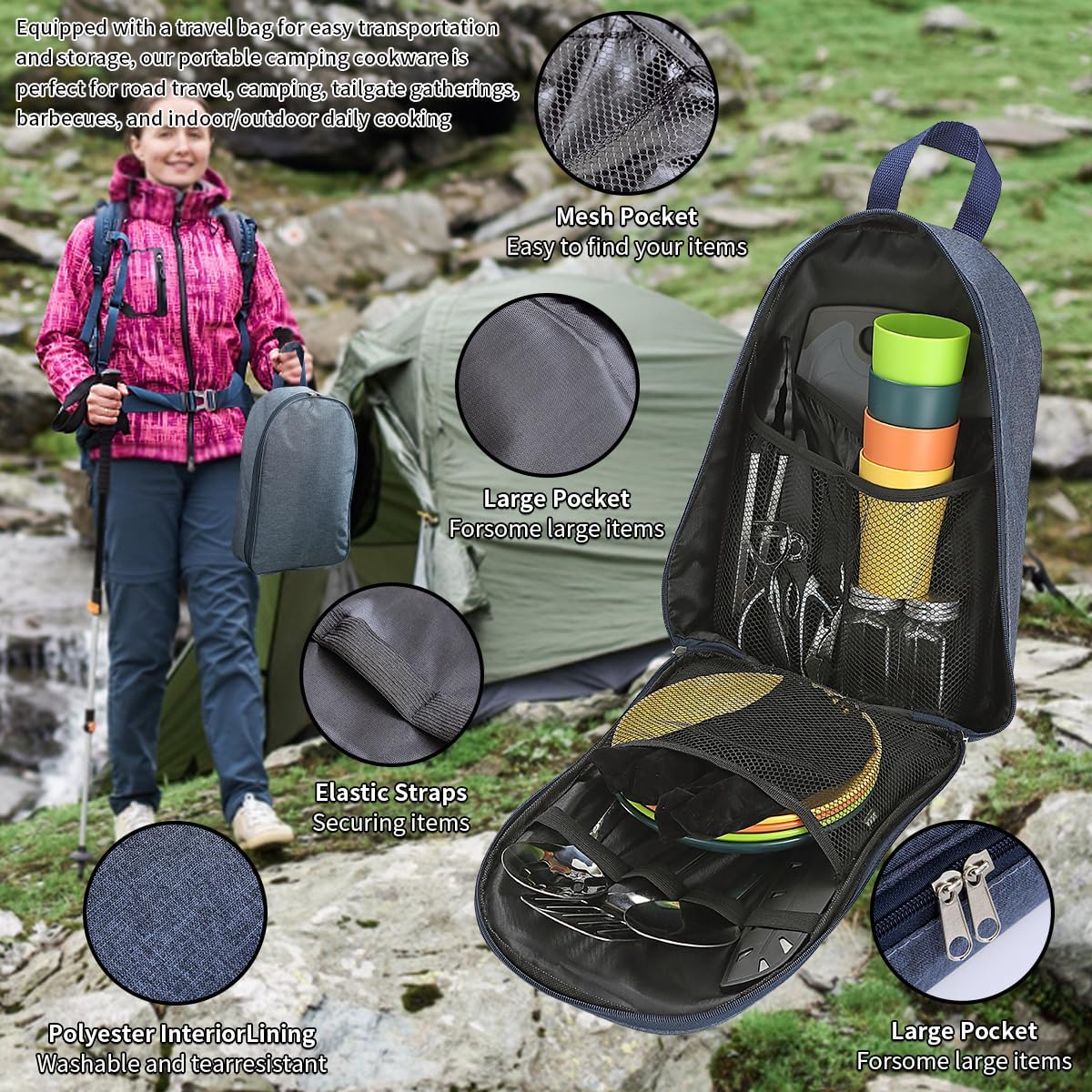 Camping Cooking Utensils Set – Essential Outdoor Accessories with Cutlery, Plates & Cups