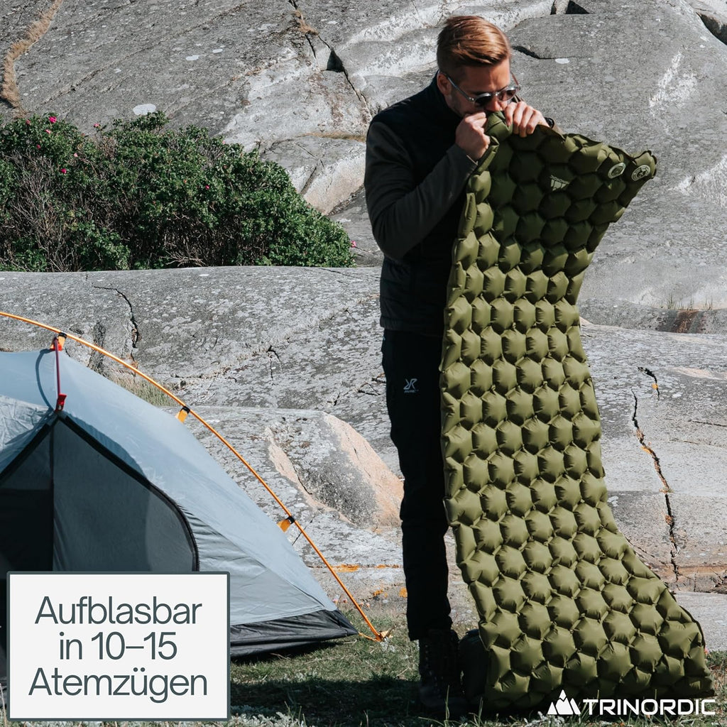 Camping Sleeping Mat – Ultralight Inflatable, Built‑In Pillow, Compact, 190×58×5 cm, Forest Green