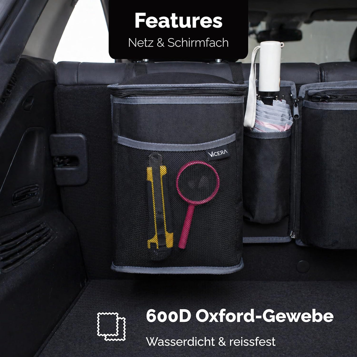 Large Boot Organiser – Velcro Attachment, 3 Separable Modules, Tight Pockets, Integrated Cool Bag