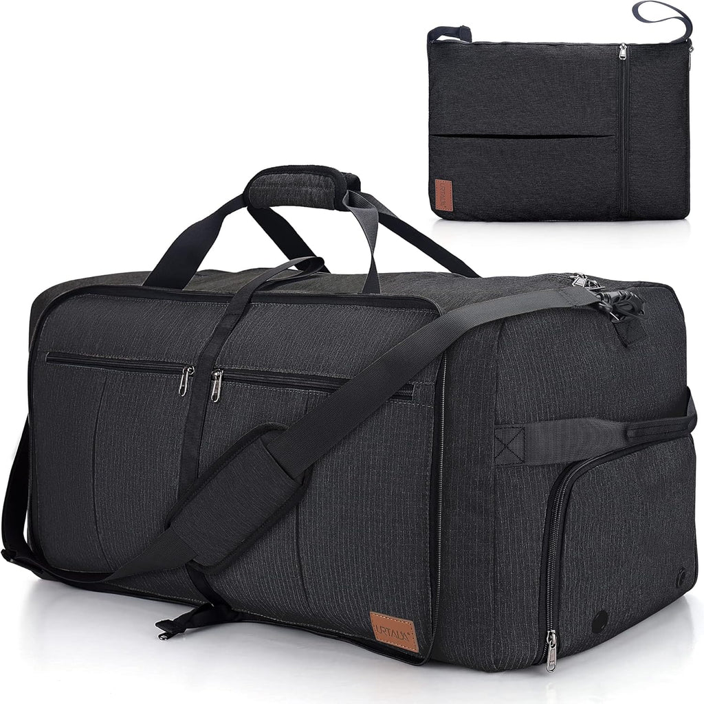 Large Weekender Travel Bag – 120 L, Foldable, Waterproof, Shoe Compartment, Multiple Pockets, Adjustable Strap (Black)