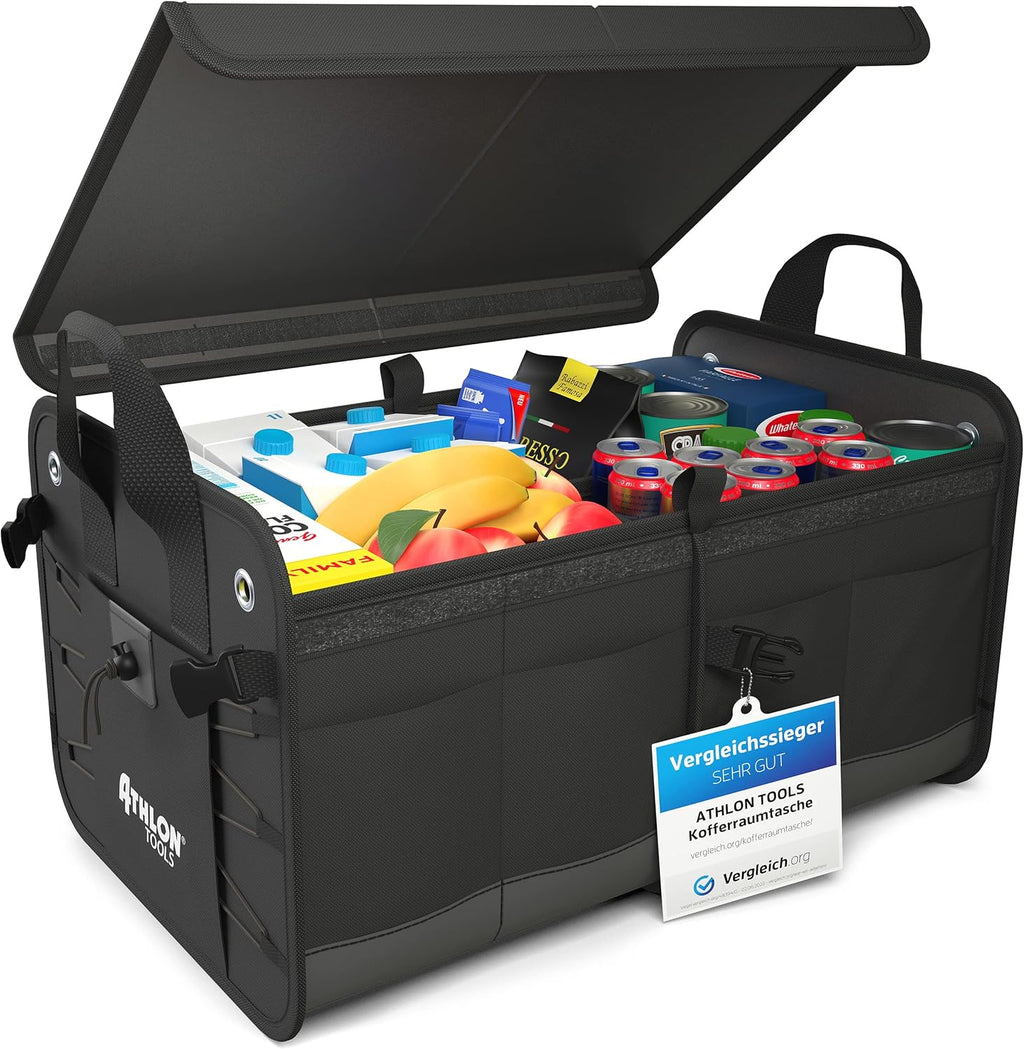 Premium Car Boot Bag – XXL 60 L, Lid Included, Extra Sturdy, Waterproof Base, Foldable with Non‑Slip Velcro