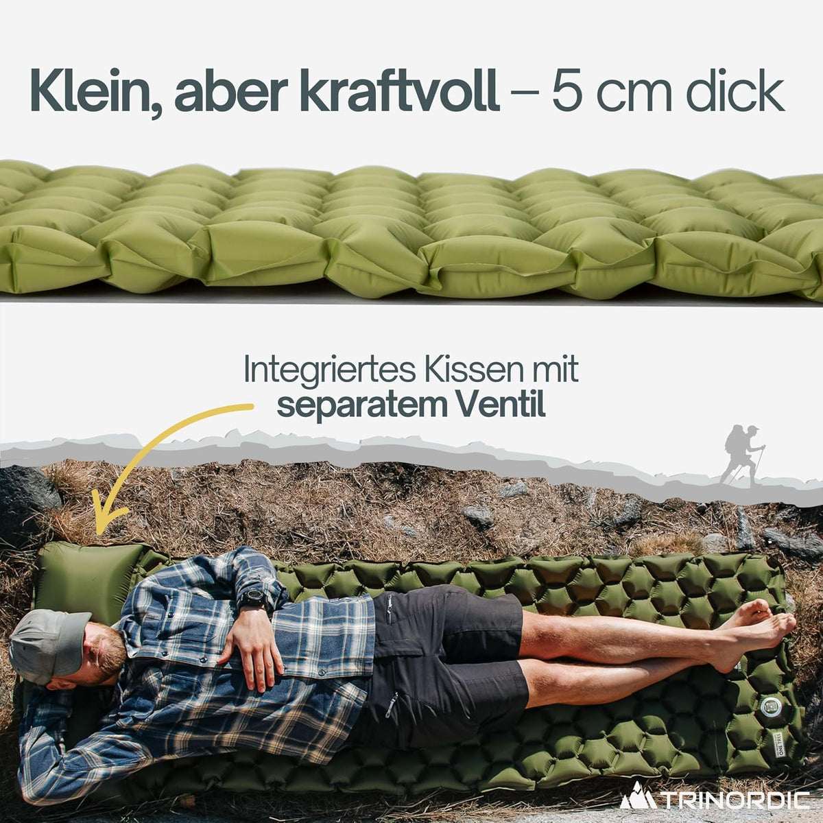 Camping Sleeping Mat – Ultralight Inflatable, Built‑In Pillow, Compact, 190×58×5 cm, Forest Green