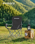 Set of 2 Folding Chairs, Camping Chairs, Comfortable Heavy Duty Structure, Maximum Load 150 kg, with Drink Holder, Outdoor