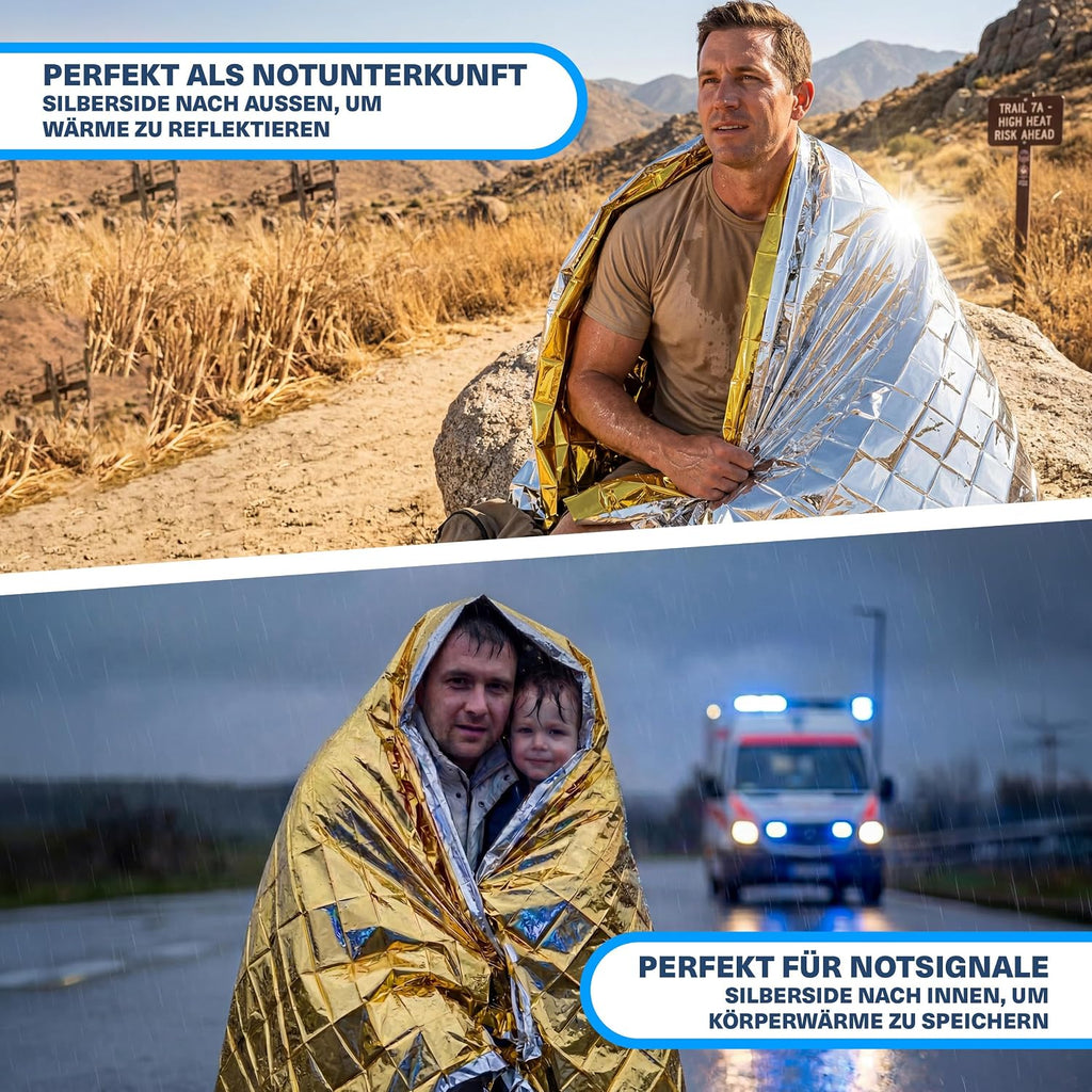 Emergency Rescue Blankets – Survival Heat Foil, Waterproof, High‑Density Insulation (Pack of 10)