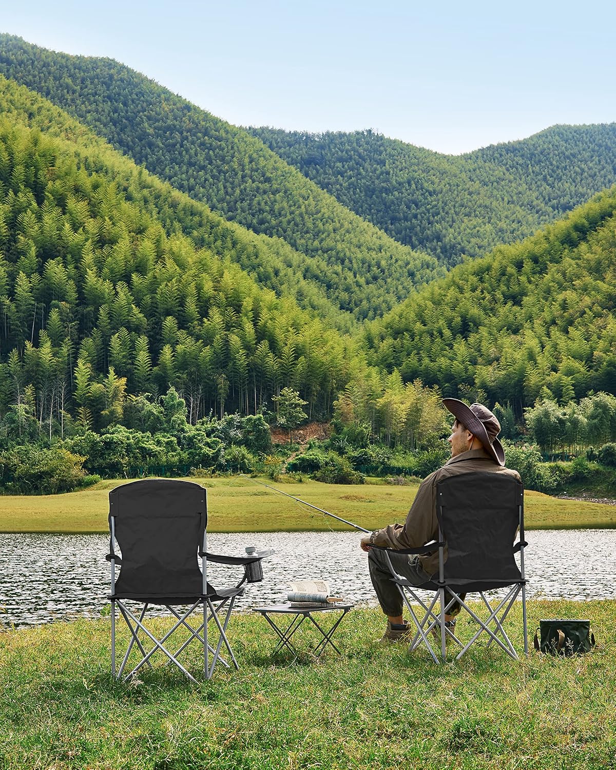 Set of 2 Folding Chairs, Camping Chairs, Comfortable Heavy Duty Structure, Maximum Load 150 kg, with Drink Holder, Outdoor